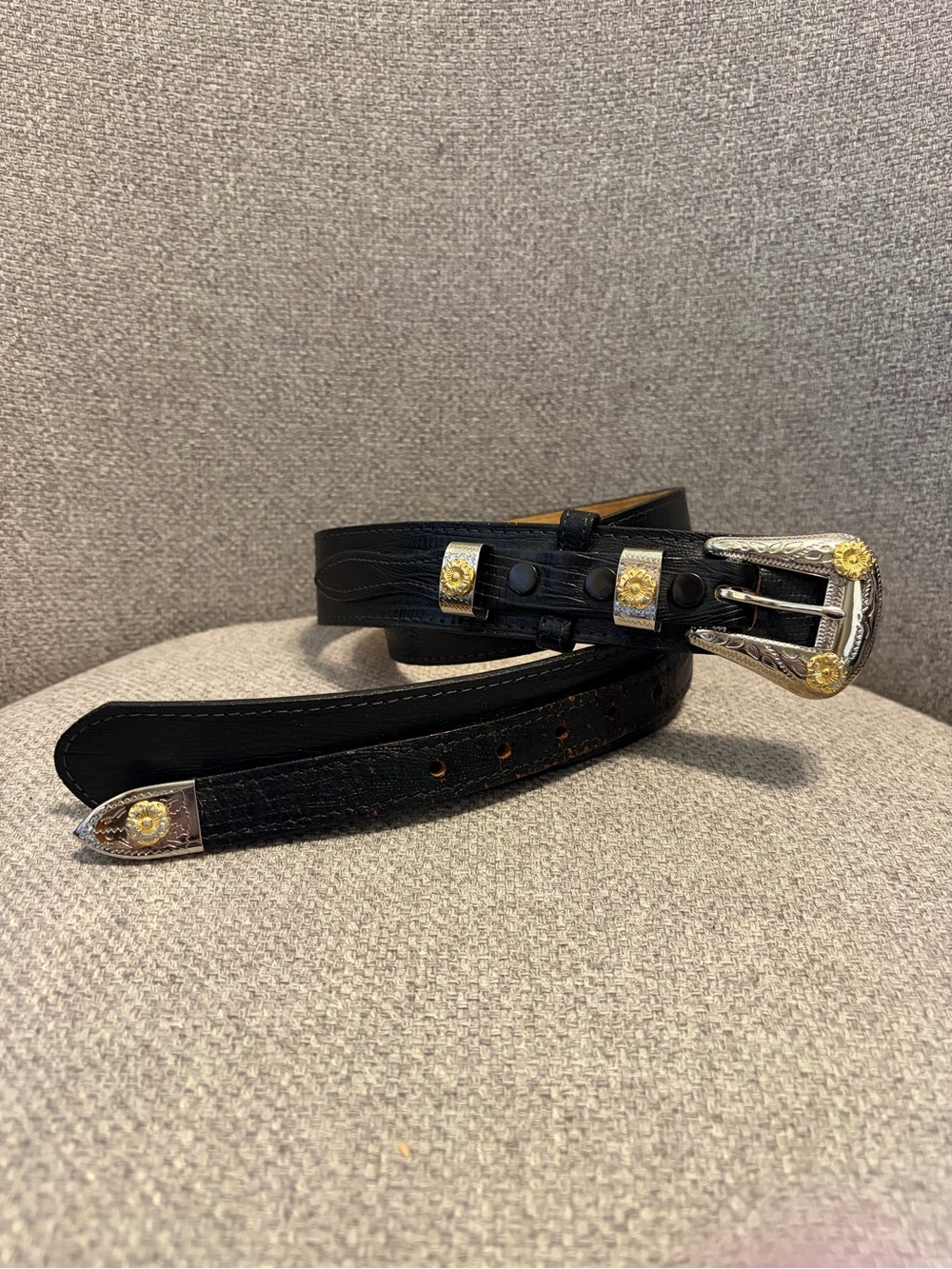 LYNTONE-men’s  34 Black Lizard Grain Cowhide Ranger Leather Western Style Belt